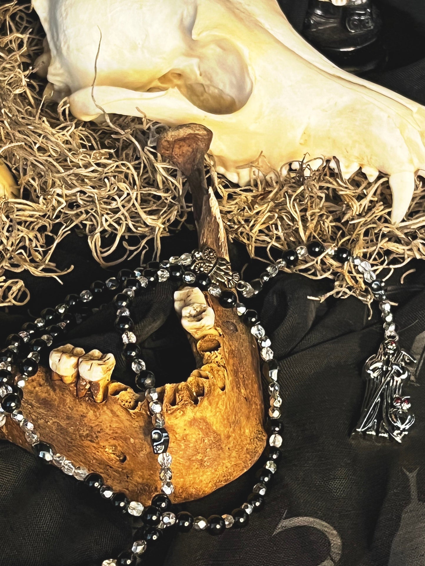Santa Muerte Negra Rosary de Hilo + Obsidian + Gemstone + Rosario