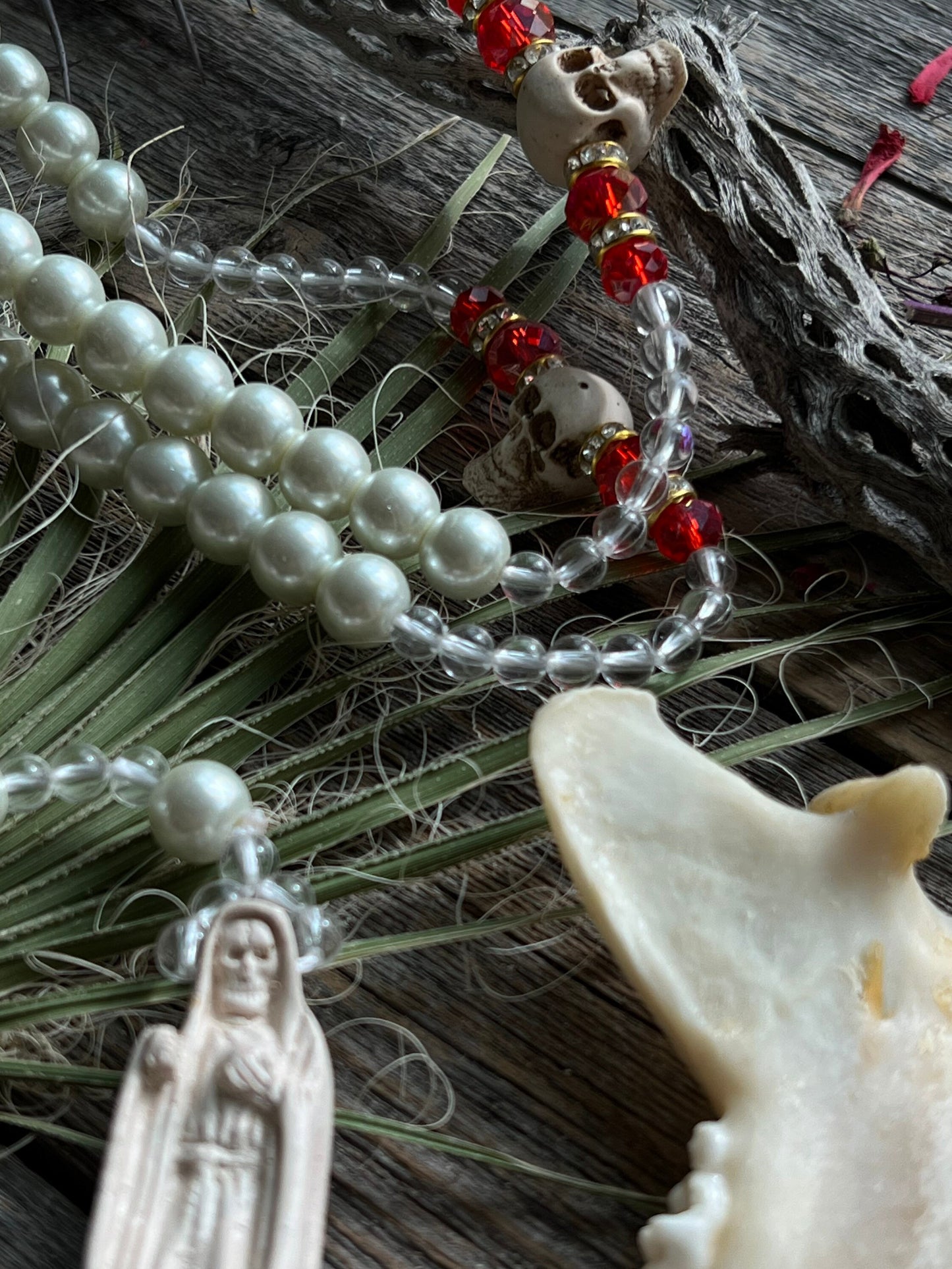 Long Santa Muerte Blanca Rosary + Hecho en Mexico + Rosario