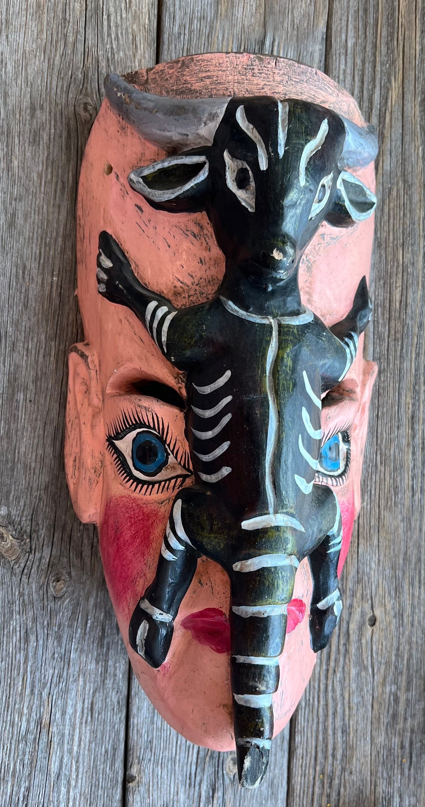 VERY RARE Vintage Goat on Face Altar Mask + Wood + Handcrafted in Mexico + Baphomet + One of a Kind!