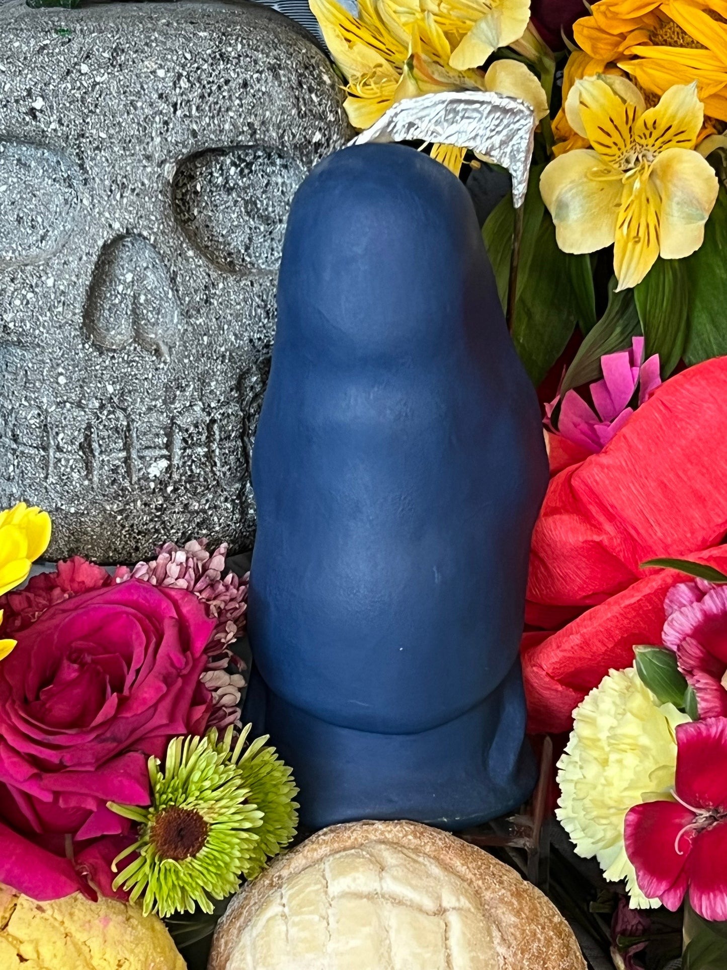 Santa Muerte Azul Statue + Blue + Mictecacihuatl + Mictlantecihuatl + Traditionally Handcrafted from Mexican Clay + One of a Kind