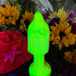 Neon Santa Muerte Figure Candle + Blessed + Glows under Blacklight