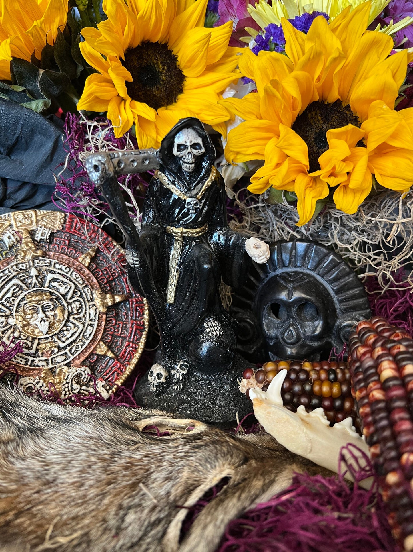 Santa Muerte Negra Imperial Statue + 6.5” + Baptized + Fixed + Made in Mexico