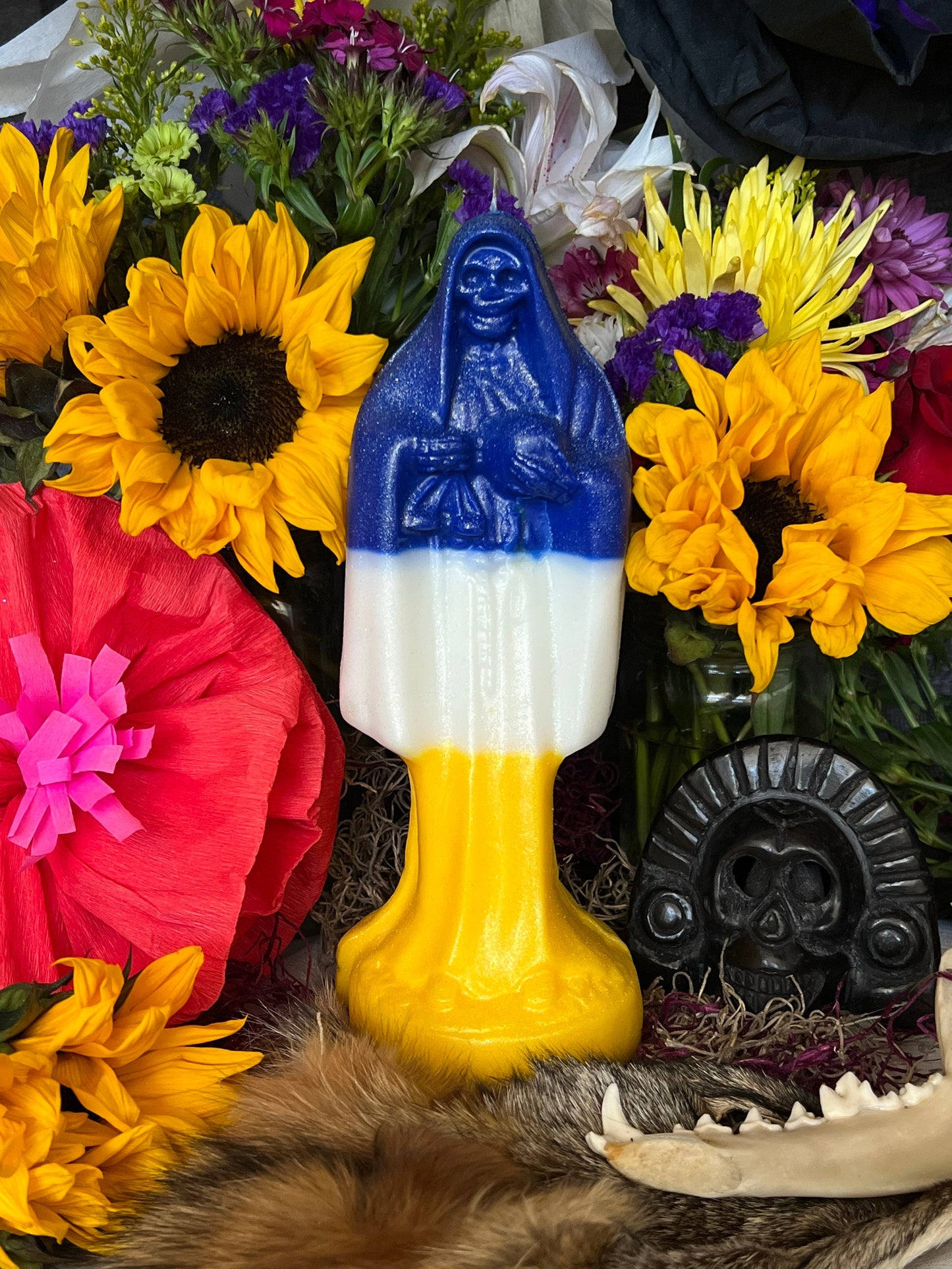 Bougie Santa Muerte Abre Camino + Couleurs mexicaines traditionnelles