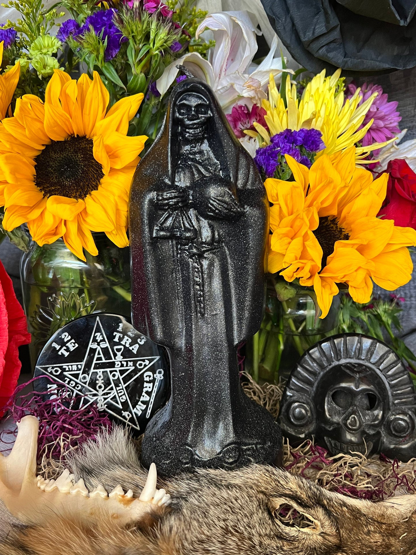 Santa Muerte Negra Candle + Protection + Binding + Reversing + 24K Gold