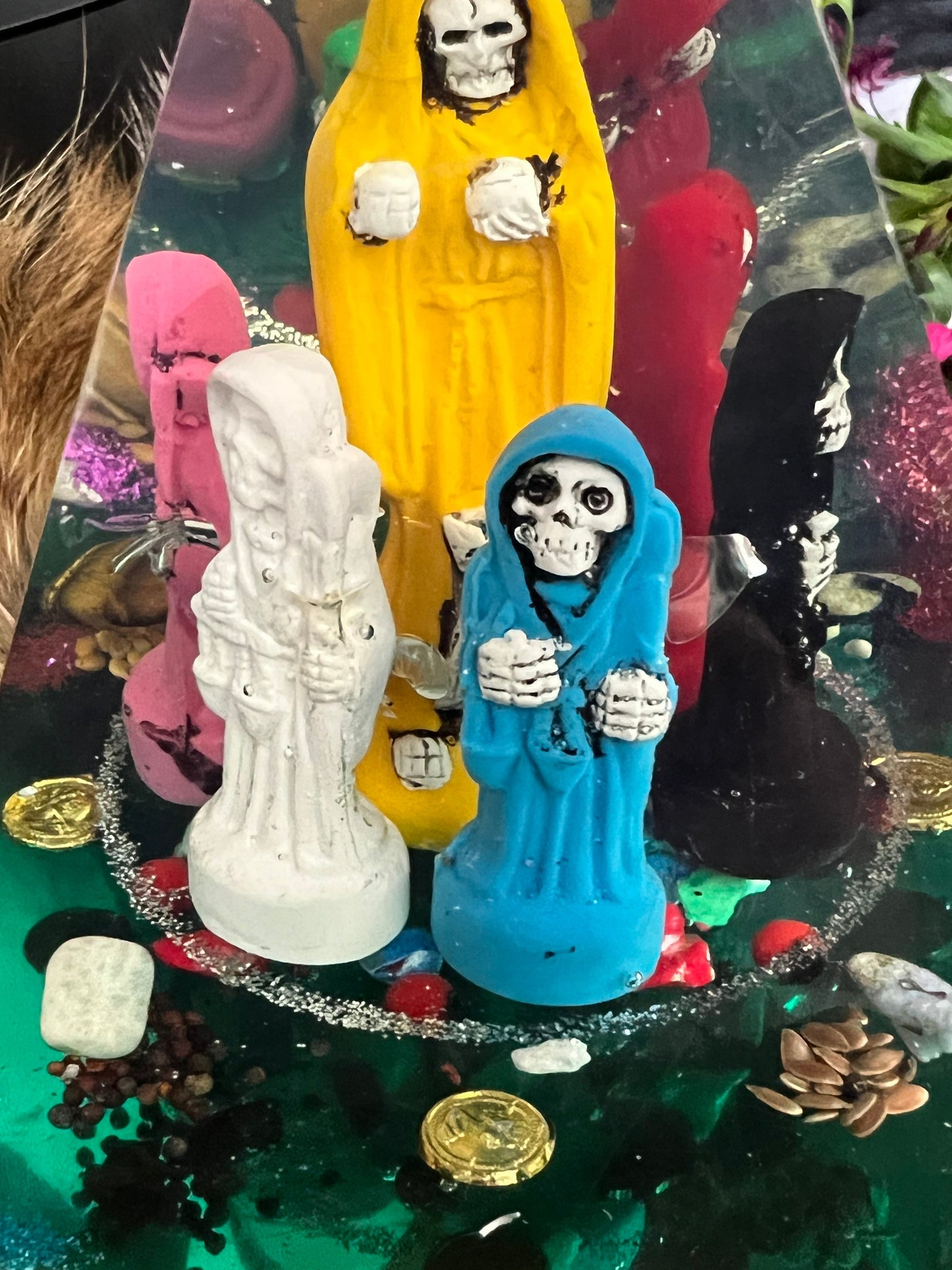Santa Muerte Siete Colores Pyramid 4” + Fixed + Made in Mexico