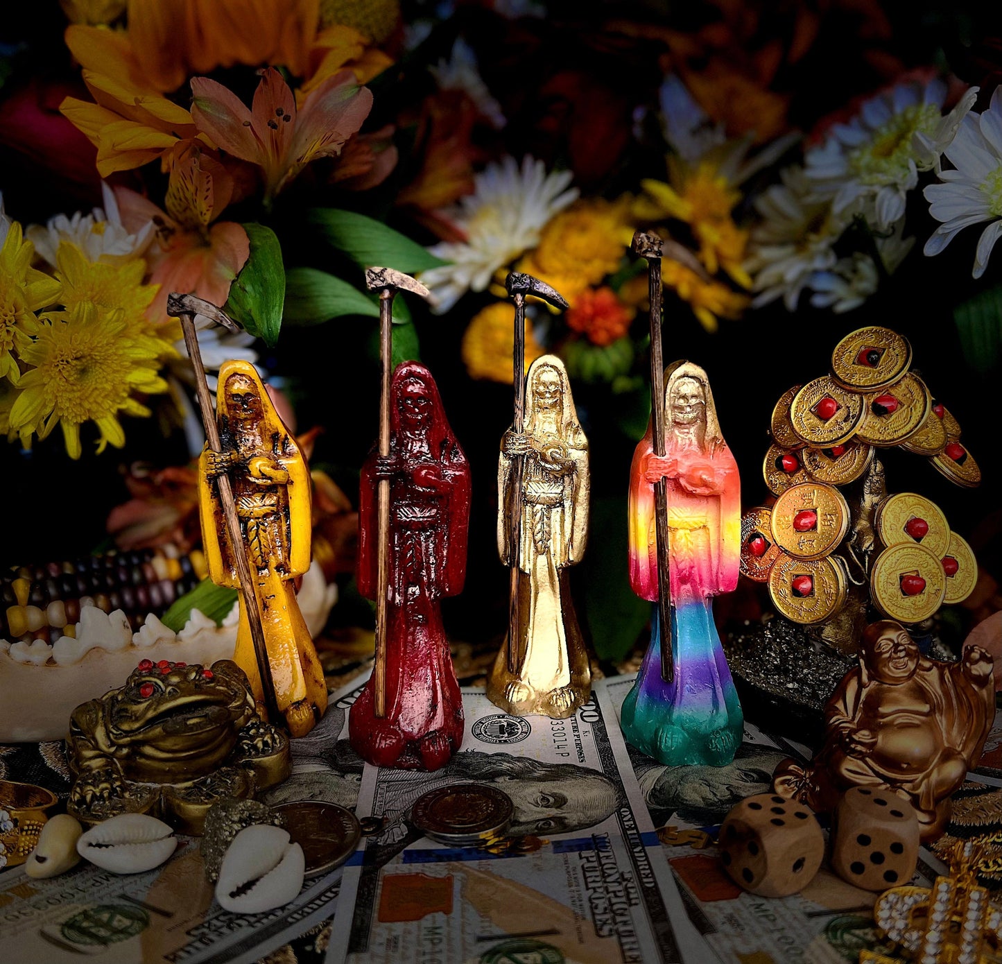 Santa Muerte Statue with Scythe + Baptized + Fixed + Made in Mexico