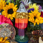 Painted La Santa Muerte Siete Colores Candle + Blessed + 24K Gold + Sterling Silver