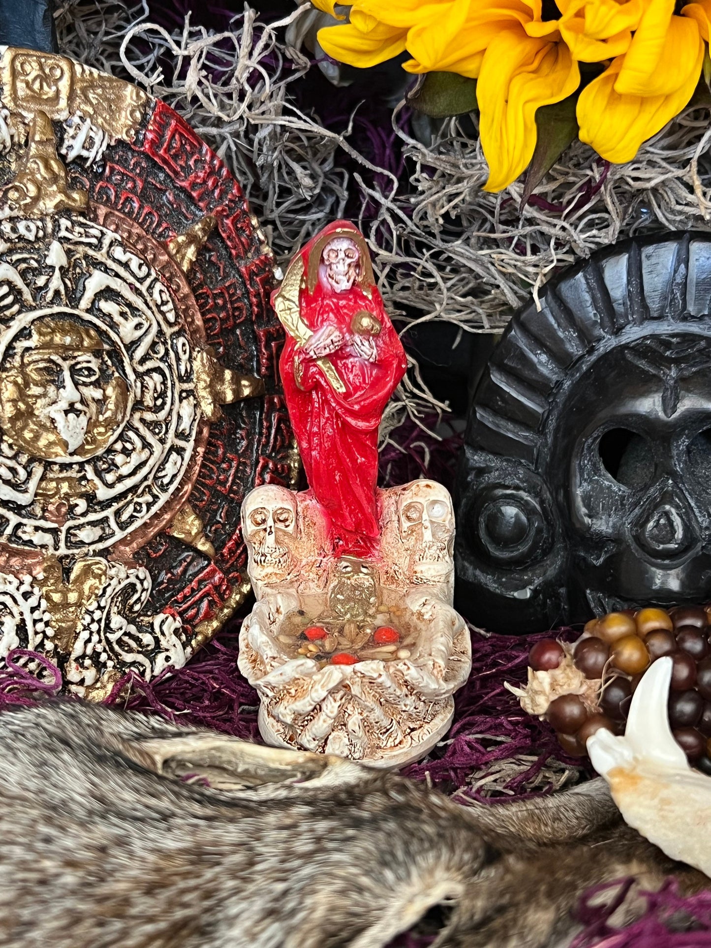 Santa Muerte Roja Statuette in Hands + Baptized + Blessed + Fixed + Made in Mexico