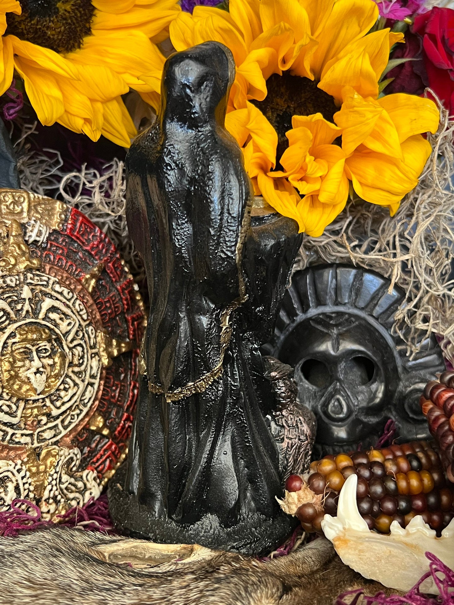 Santa Muerte Negra Abundance Statue + Baptized + Fixed + Made in Mexico