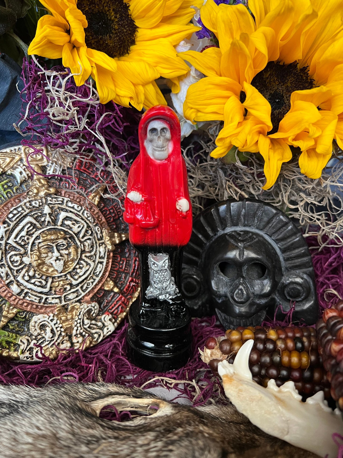 Santa Muerte Reversing Roja y Negra Statue + Baptized + Fixed + Made in Mexico