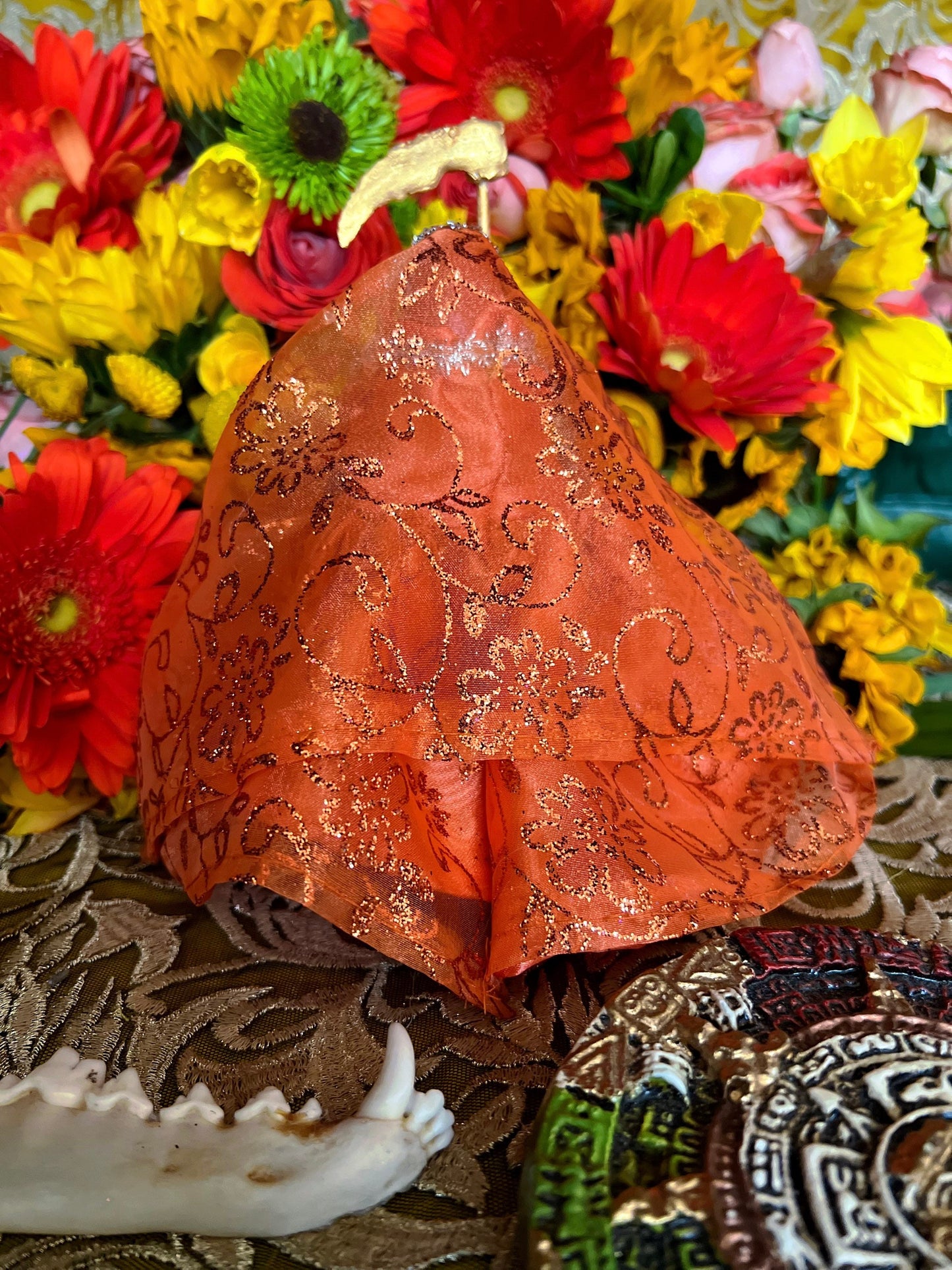 La Santa Muerte Naranja / Orange Statue with Dress + Baptized + Fixed + Made in Mexico