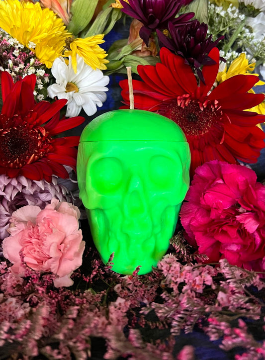 Neon Loadable Skull Candle + Influence Thoughts + Hoodoo + Voodoo + Conjure + Glows under Blacklight