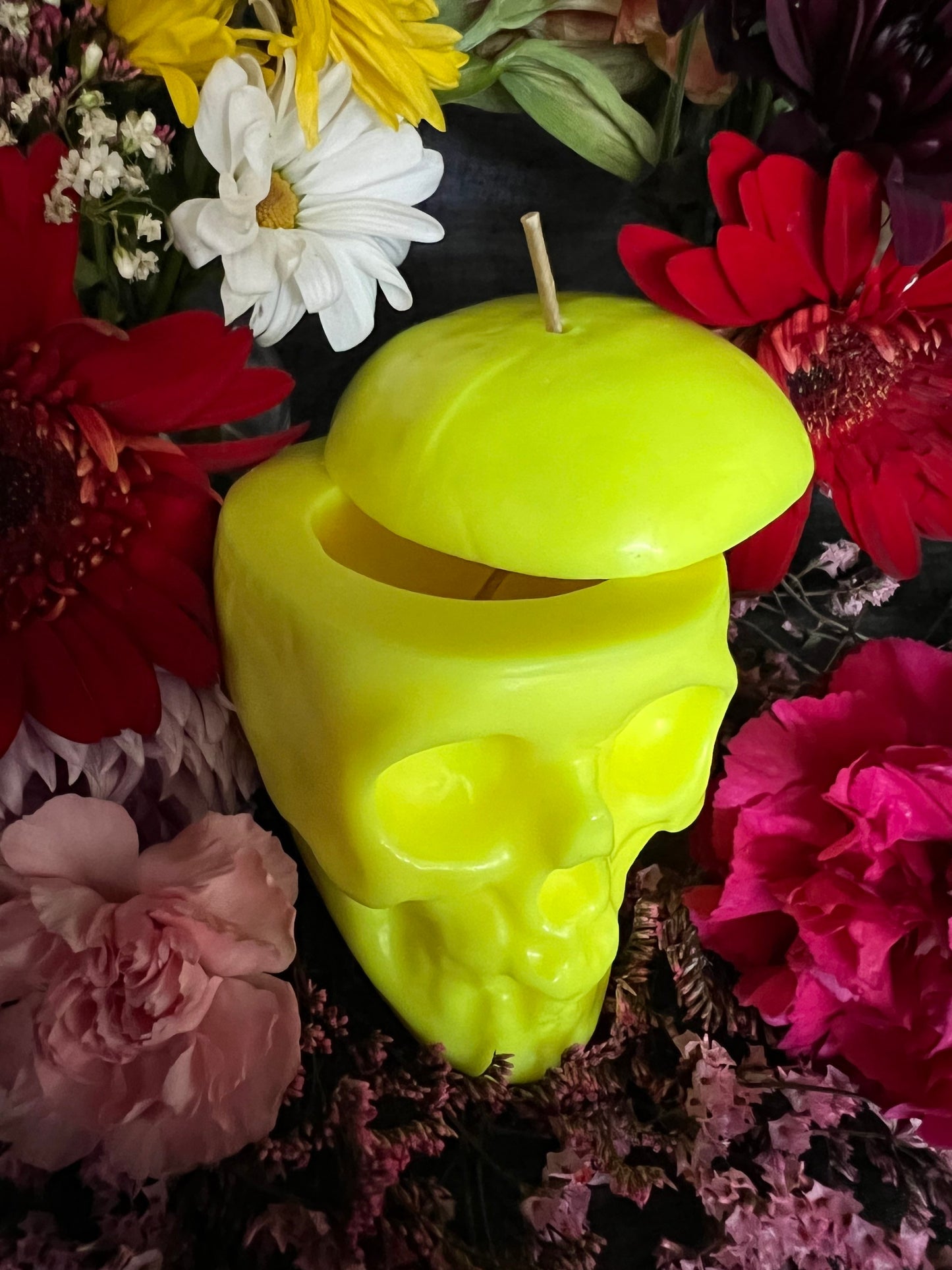Neon Loadable Skull Candle + Influence Thoughts + Hoodoo + Voodoo + Conjure + Glows under Blacklight