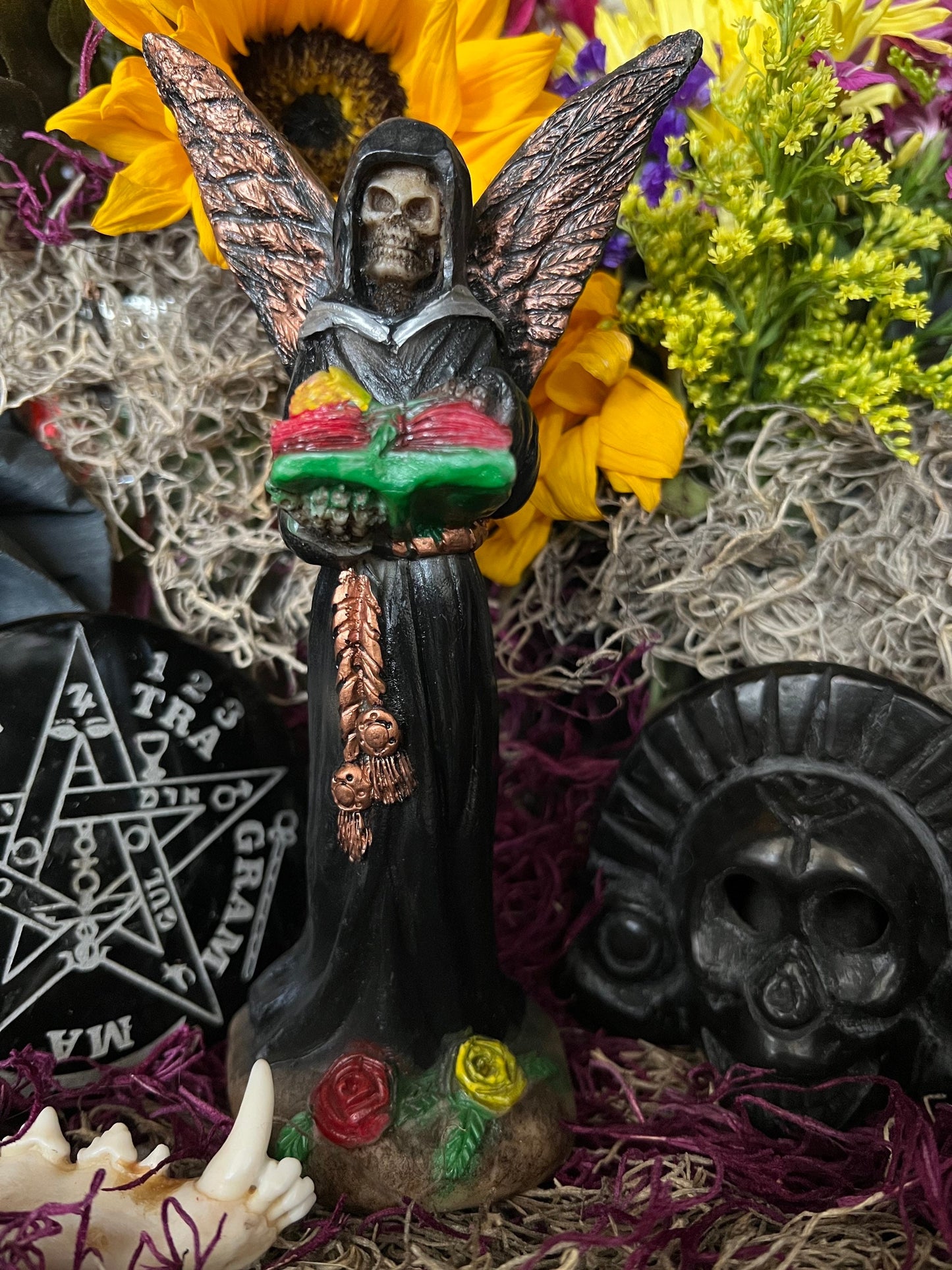 Santa Muerte Negra with Copper Wings Statue + Baptized + Fixed + Made in Mexico