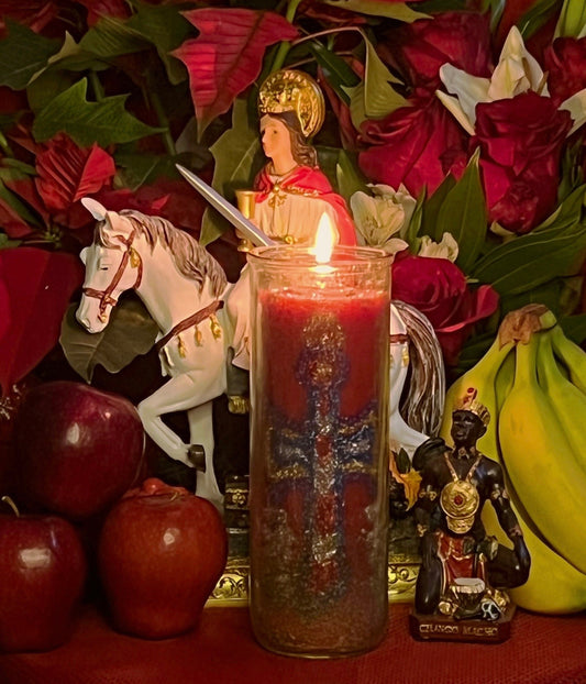 Chango Protection & Abundance Hand Carved Candle + Shango + Saint Barbara + 24K Gold
