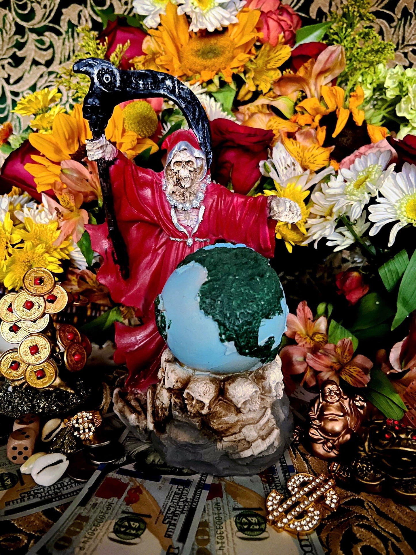 Santa Muerte Roja Statue 9” + Baptized + Vencedora + Fixed + Made in Mexico