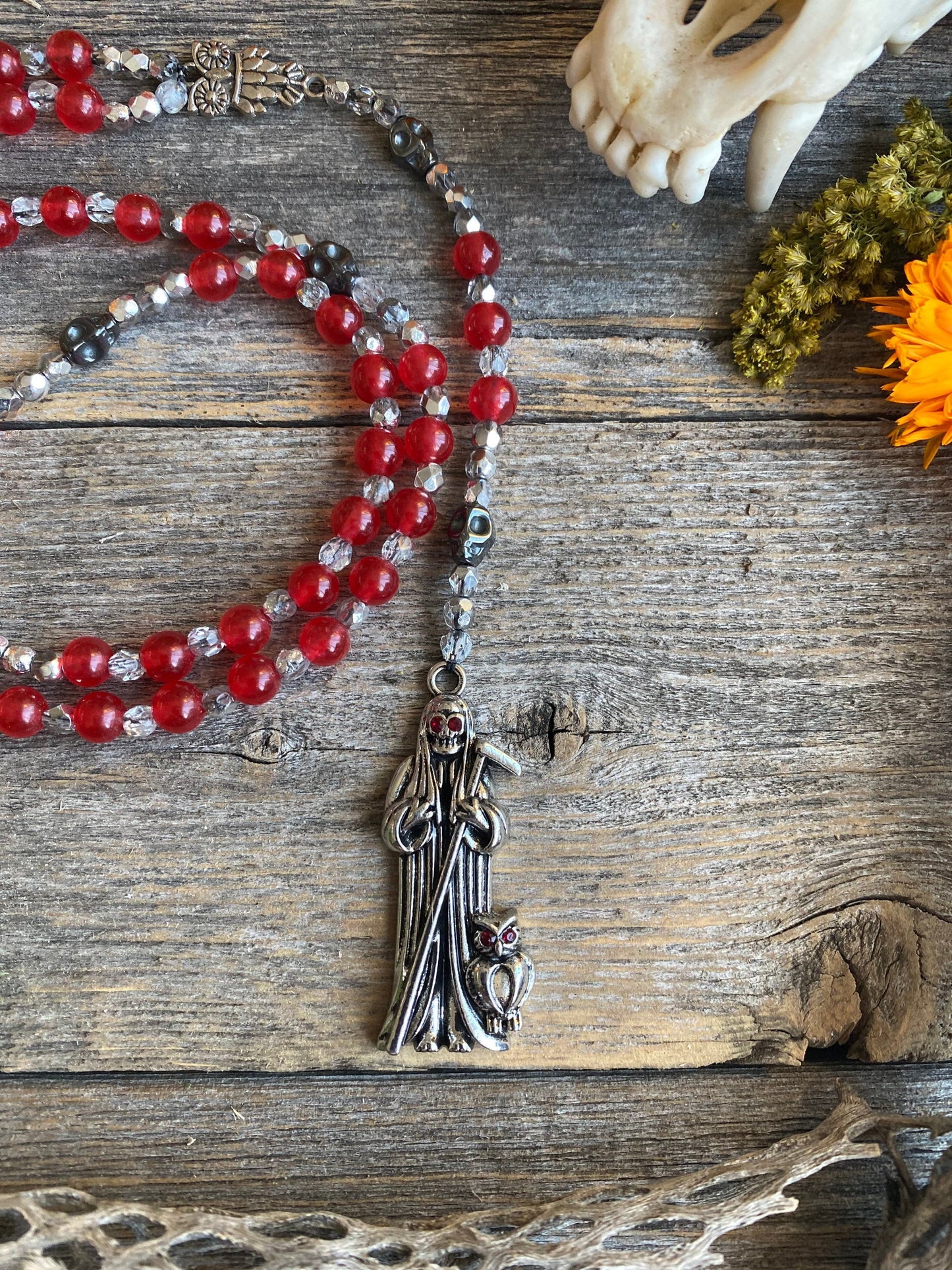 Santa Muerte Roja Rosary de Hilo + Carnelian + Handcrafted + Gemstone + Rosario