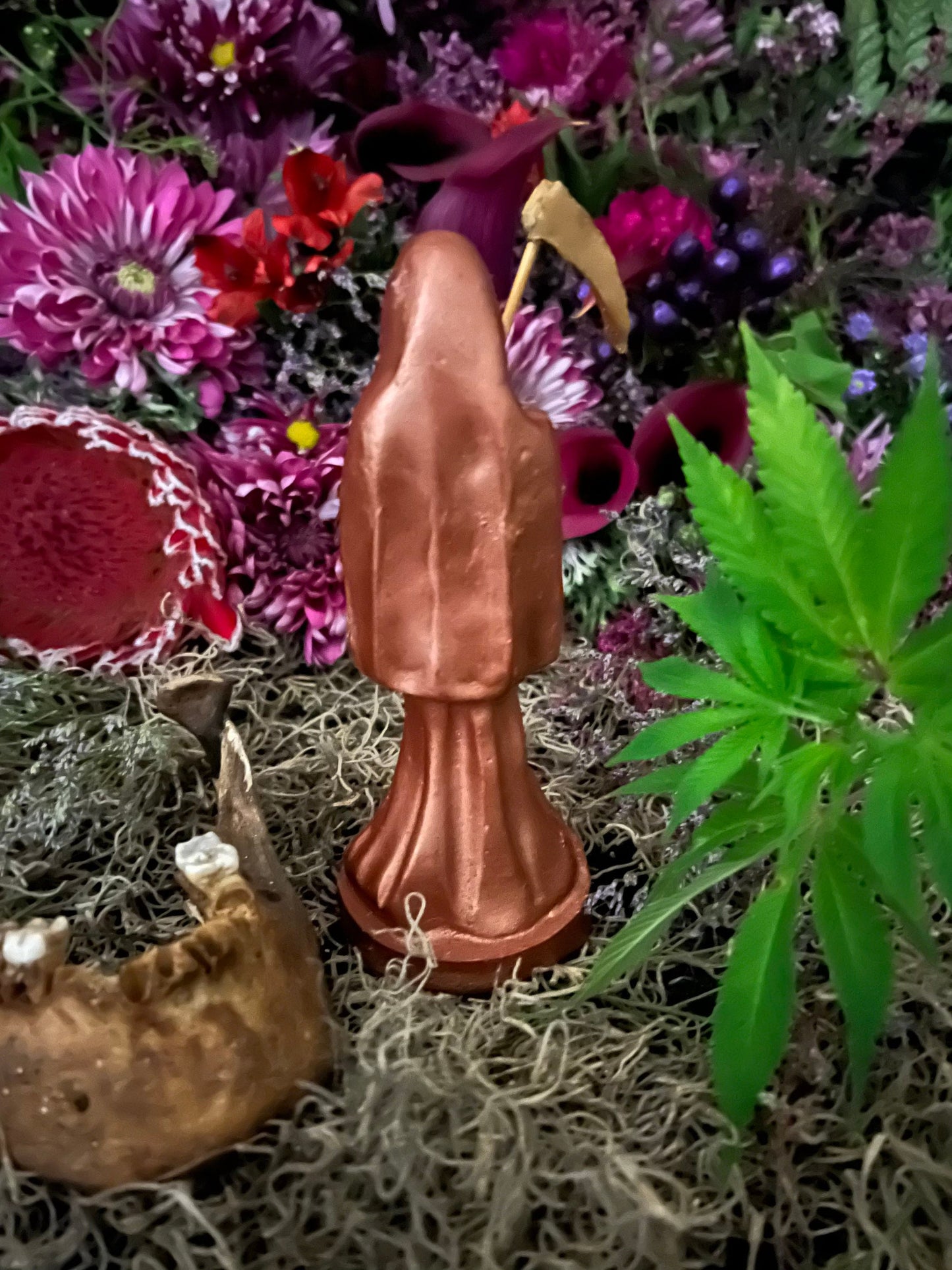 Santa Muerte Cobre Statue with Dress + Copper + Baptized + Fixed + Fast Luck + Made in Mexico