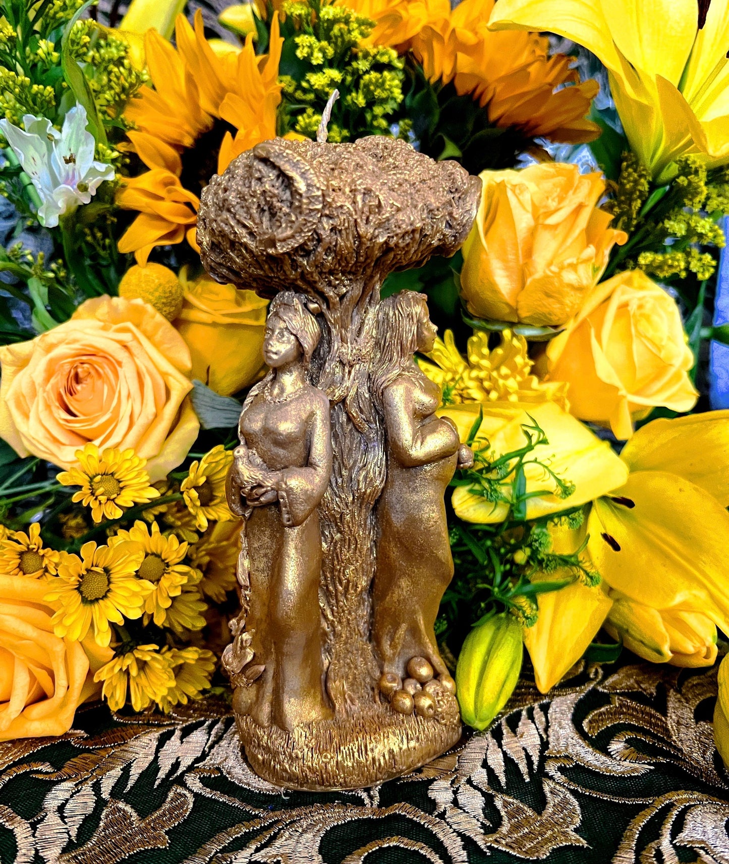 Triple Goddess Candle + Maiden, Mother, Crone + 24K Gold + Wicca + Witch + Witchcraft
