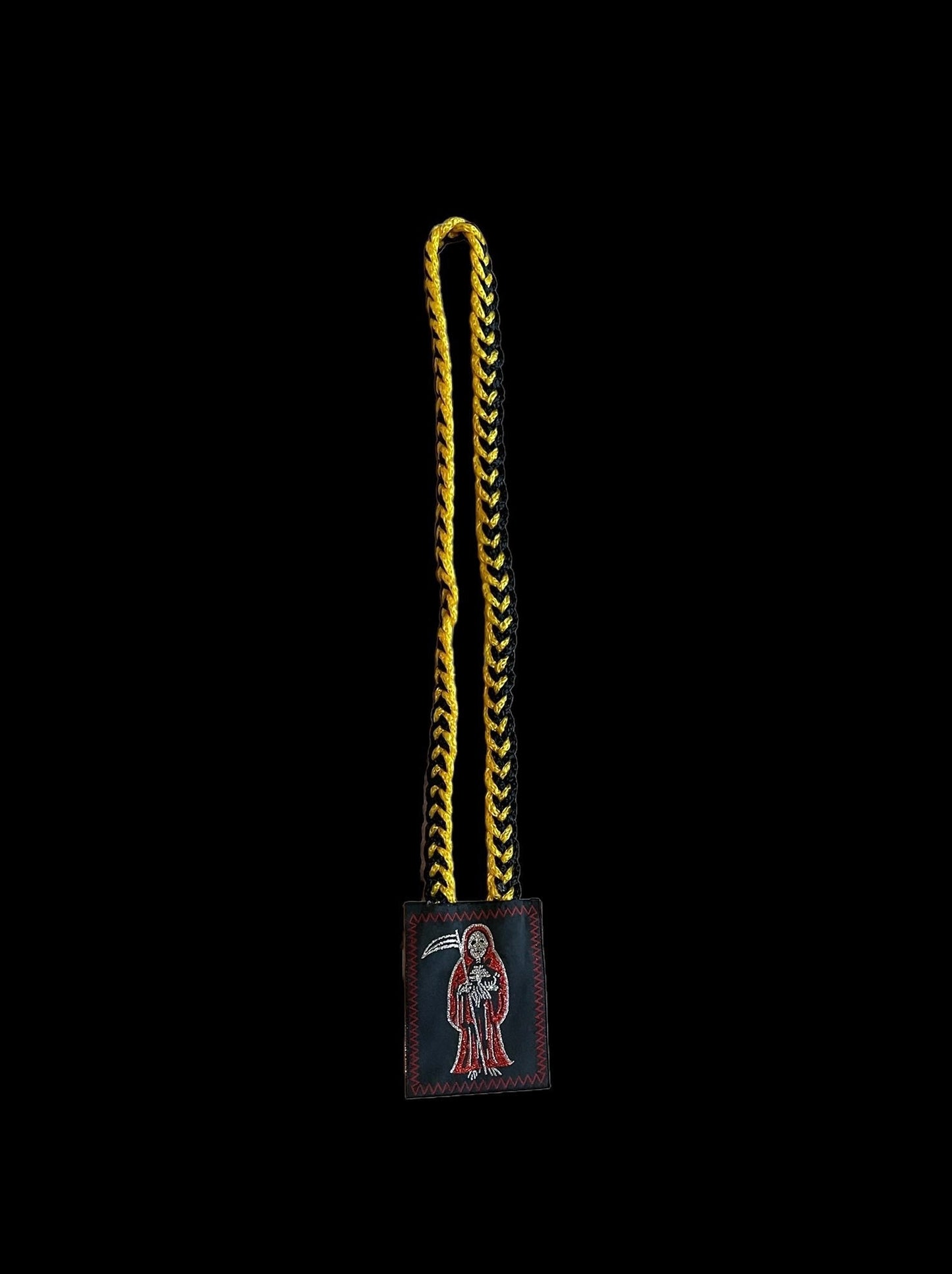 Santa Muerte Escapulario + Yellow & Black Rope + Protection + Made in Mexico