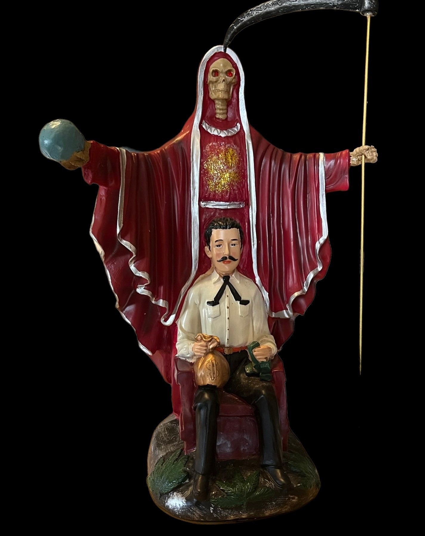 Santa Muerte & Jesus Malverde Statue + 24K Gold + Baptized + Sterling Silver