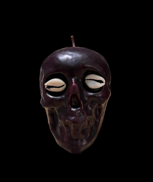 Reversing Skull Candle with Cowrie Eyes + Red Wax Dipped in Black + Bleeding