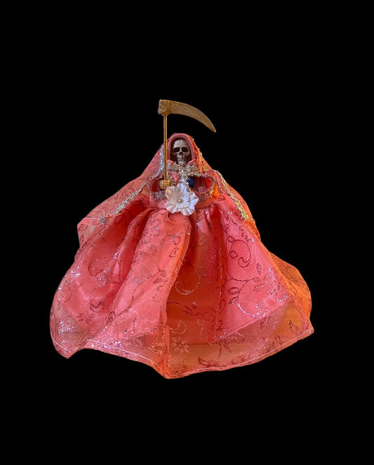 Santa Muerte Rosada Statue with Dress + 24K Gold + Baptized + Fixed + Made in Mexico